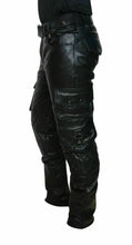 Afbeelding in Gallery-weergave laden, Men&#39;s Black Genuine Leather Cargo Pants Trouser
