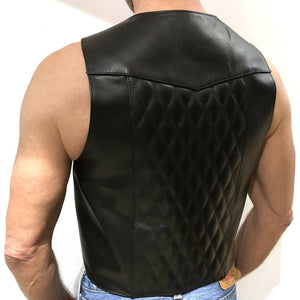 Men's Black Genuine Leather Open bartender Vest