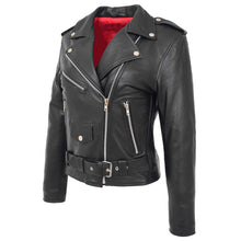 Indlæs billede til gallerivisning Ladies Black Genuine Leather Brando Jacket
