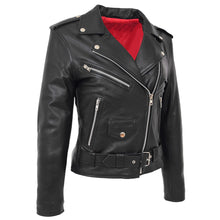 Indlæs billede til gallerivisning Ladies Black Genuine Leather Brando Jacket
