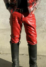 Charger l&#39;image dans la galerie, Pantalon de motard coupe slim en cuir véritable pour hommes
