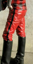 Charger l&#39;image dans la galerie, Pantalon de motard coupe slim en cuir véritable pour hommes
