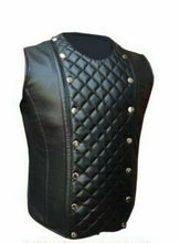 Cargar imagen en el visor de la galería, Men&#39;s Real Leather Black Biker Style Waistcoat Vest
