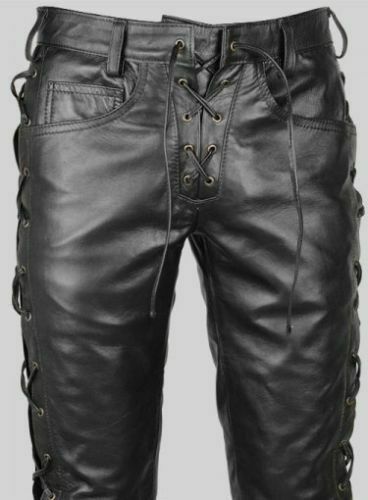 Men's Genuine Leather Laced Up Biker trouser pants