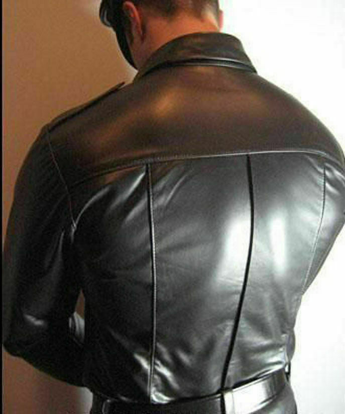 Men's Black Genuine Leather Full Sleeve Shirt