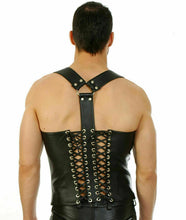 Charger l&#39;image dans la galerie, Bondage à l&#39;arrière en cuir véritable avec corset désossé en acier

