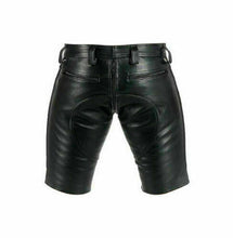 Lataa kuva Galleria-katseluun, Men&#39;s Black Genuine Leather Slim Fit Shorts
