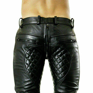 Men's Black Real Leather quilted Shorts