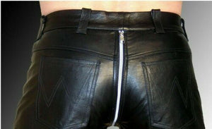 Pantalon en cuir véritable pour hommes avec fermeture à glissière Bondage