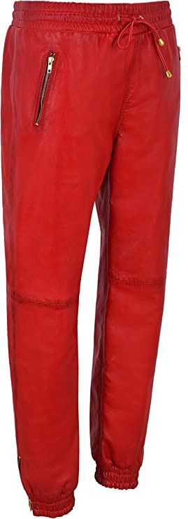 Men's Red Leather Joggers Pants