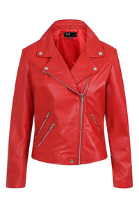 Veste Brando en cuir véritable rouge pour femme