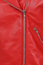 Charger l&#39;image dans la galerie, Veste Brando en cuir véritable rouge pour femme
