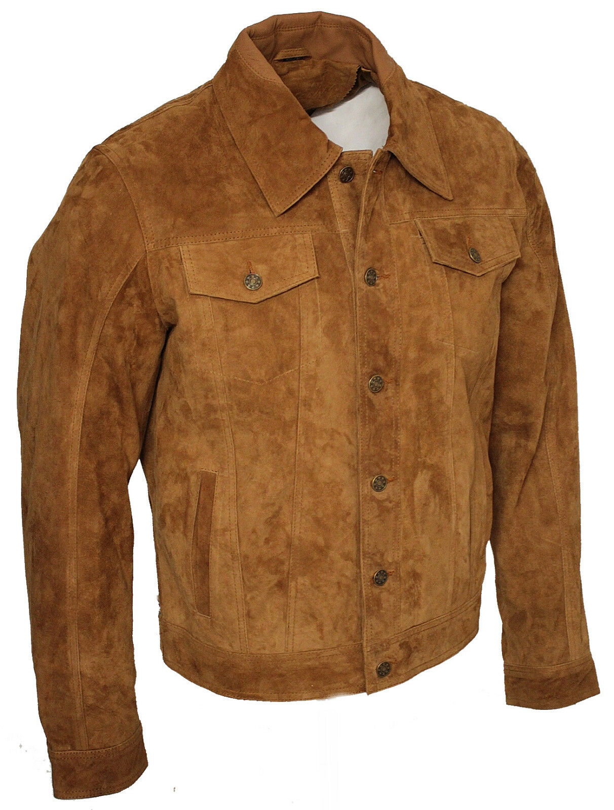 Blouson en cuir suédé de vachette véritable marron pour homme