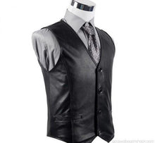 Carica l&#39;immagine nel visualizzatore di Gallery, Men&#39;s Black Genuine Sheep Leather Waistcoat Vest
