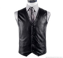 Load image into Gallery viewer, Men&#39;s Black Genuine Sheep Leather Waistcoat Vest
