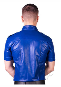 Kurzarmhemd aus blauem Leder