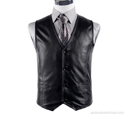 Men's Black Genuine Sheep Leather Waistcoat Vest