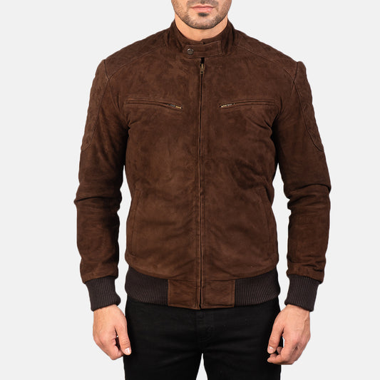 Men's Brown Suede Bomber Jacket