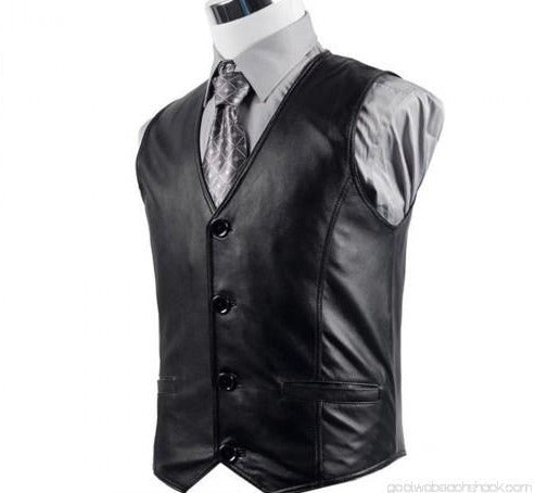 Gilet sans manches en cuir de mouton véritable noir pour homme