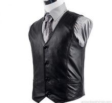 Afbeelding in Gallery-weergave laden, Men&#39;s Black Genuine Sheep Leather Waistcoat Vest

