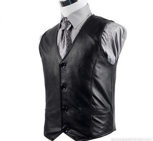 Men's Black Genuine Sheep Leather Waistcoat Vest