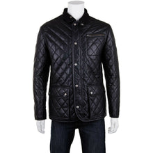 Load image into Gallery viewer, Men&#39;s Black Genuine Leather Quilted Jacket
