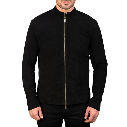 Blouson Biker Homme Noir En Daim