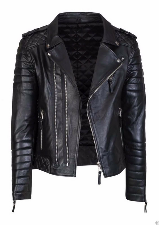 Men's Slim Fit Leather Quilted Jacket