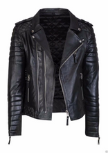 Indlæs billede til gallerivisning Men&#39;s Slim Fit Genuine Leather Quilted Biker Jacket
