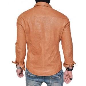 Men's Tan Genuine Leather Slim Fit Shirt