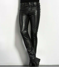 Cargar imagen en el visor de la galería, Men&#39;s Genuine Leather slim fit pants Jeans
