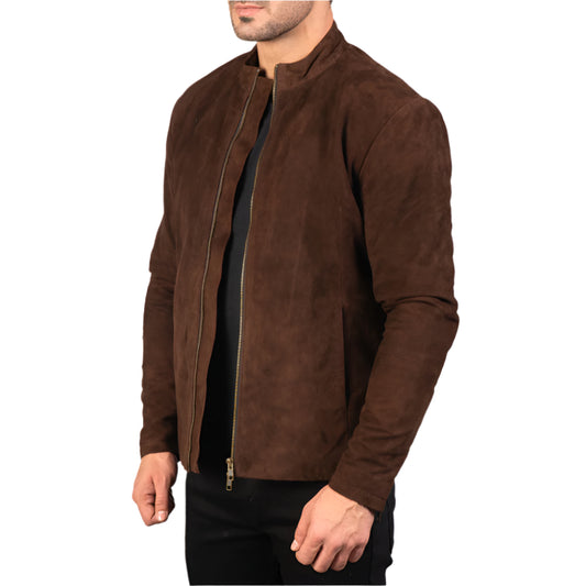 Blouson Biker Homme Marron En Daim