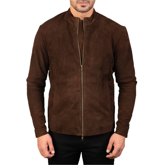 Blouson Biker Homme Marron En Daim