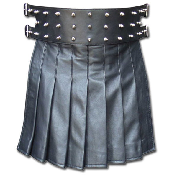 Men's Genuine Leather Studded Gladiator Kilt Larp