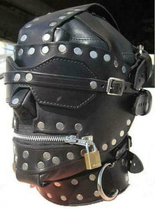 Genuine Leather Lockable Hood Bondage