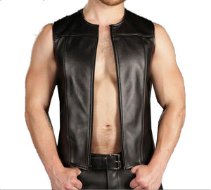 Men's Genuine Leather Sleeveless Vest