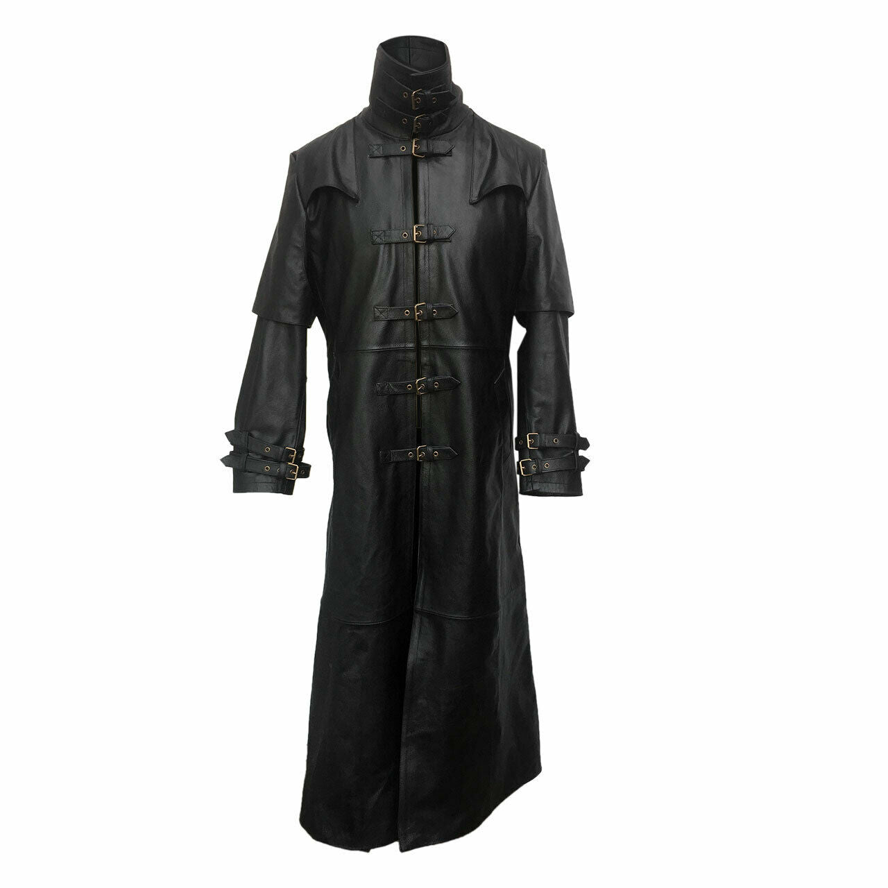 Herren Trenchcoat aus schwarzem Echtleder Steampunk Gothic