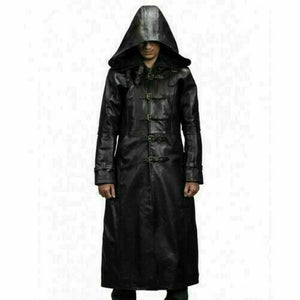 Mens leather trench coat full length with hood hotsell