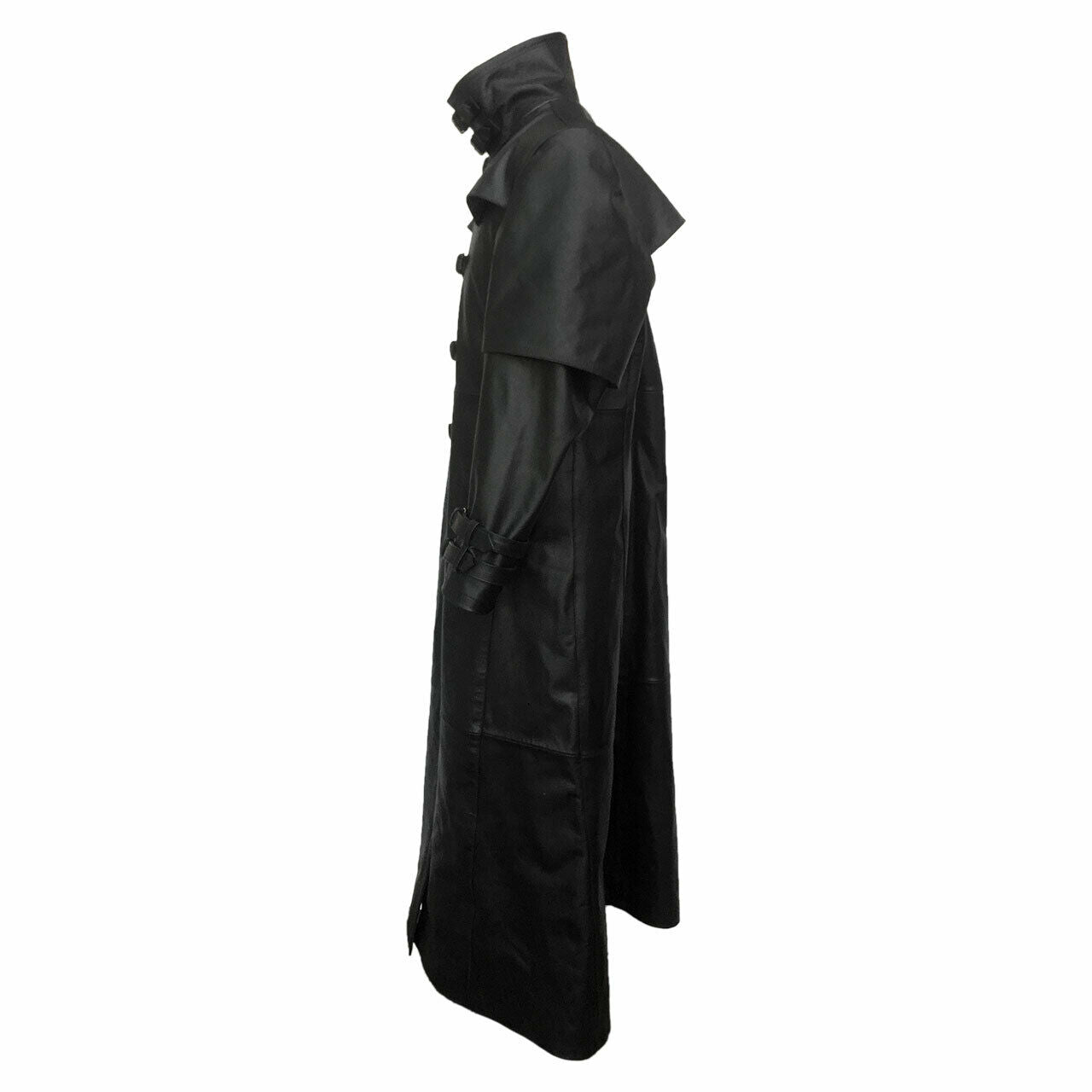 Herren Trenchcoat aus schwarzem Echtleder Steampunk Gothic