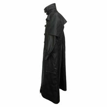 Laden Sie das Bild in den Galerie-Viewer, Herren Trenchcoat aus schwarzem Echtleder Steampunk Gothic
