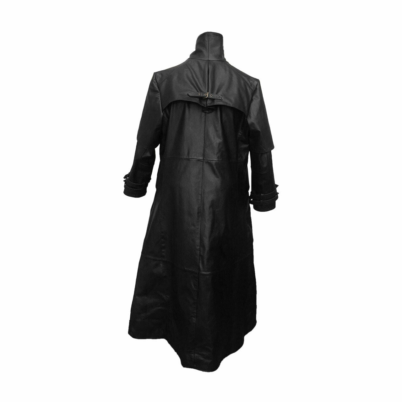 Herren Trenchcoat aus schwarzem Echtleder Steampunk Gothic