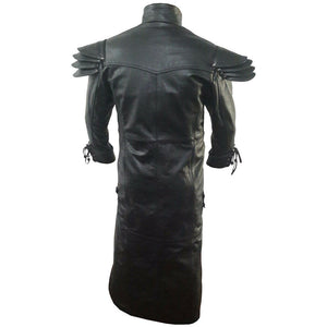 Trench-coat noir en cuir véritable pour homme Matrix Steampunk Gothic