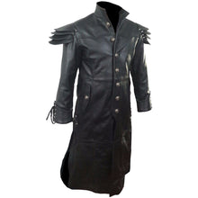 Charger l&#39;image dans la galerie, Trench-coat noir en cuir véritable pour homme Matrix Steampunk Gothic
