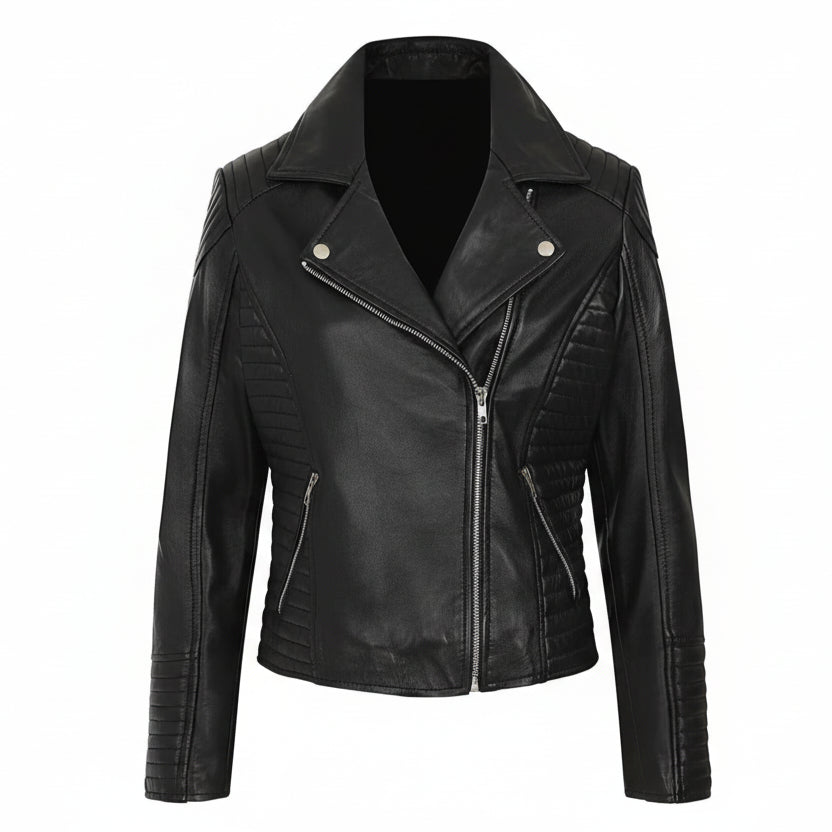 Women's Black Genuine Leather Quilted Jacket