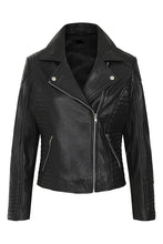 Cargar imagen en el visor de la galería, Ladies Black Genuine Leather Quilted Jacket
