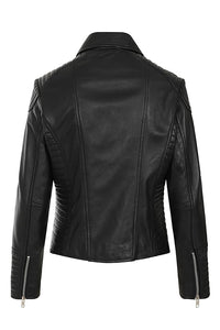 Ladies Black Genuine Leather Quilted Jacket