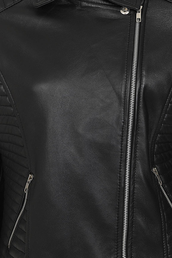 Women's Black Genuine Leather Quilted Jacket