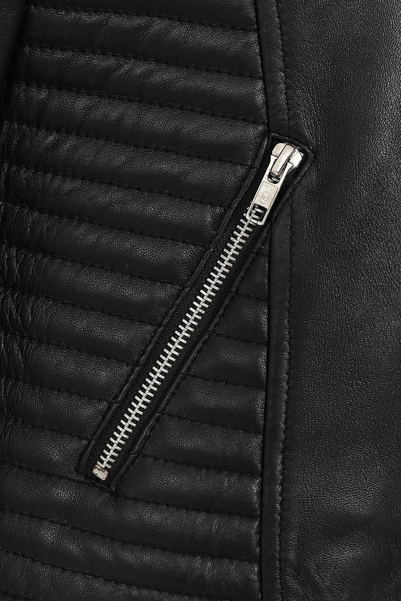 Women's Black Genuine Leather Quilted Jacket