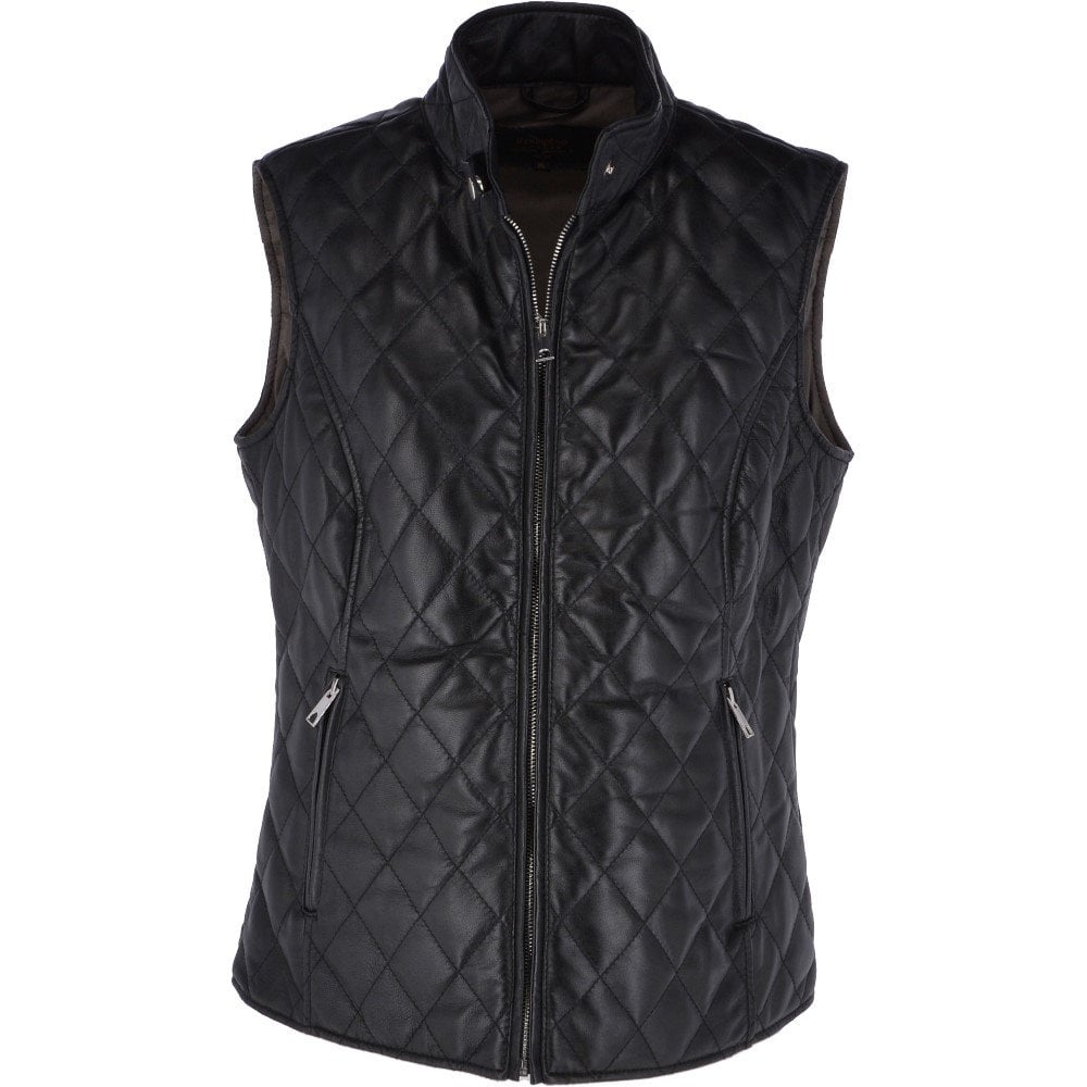 Women's Leather Diamond Stitched Gilet