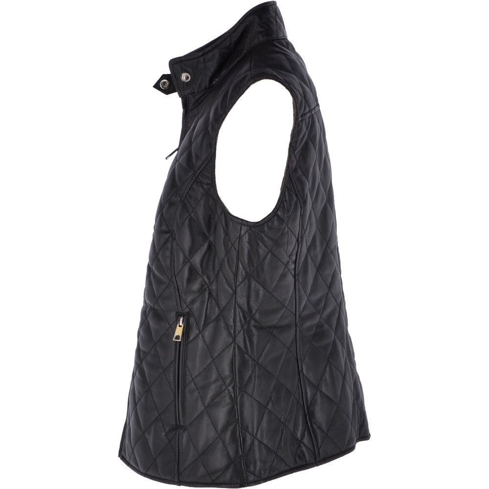 Women's Leather Diamond Stitched Gilet